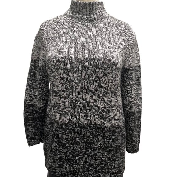 Talbots XL Grey Black Sweater Made In Italy Mock Neck Marled Knit Cozy Fall Laye - Picture 4 of 7